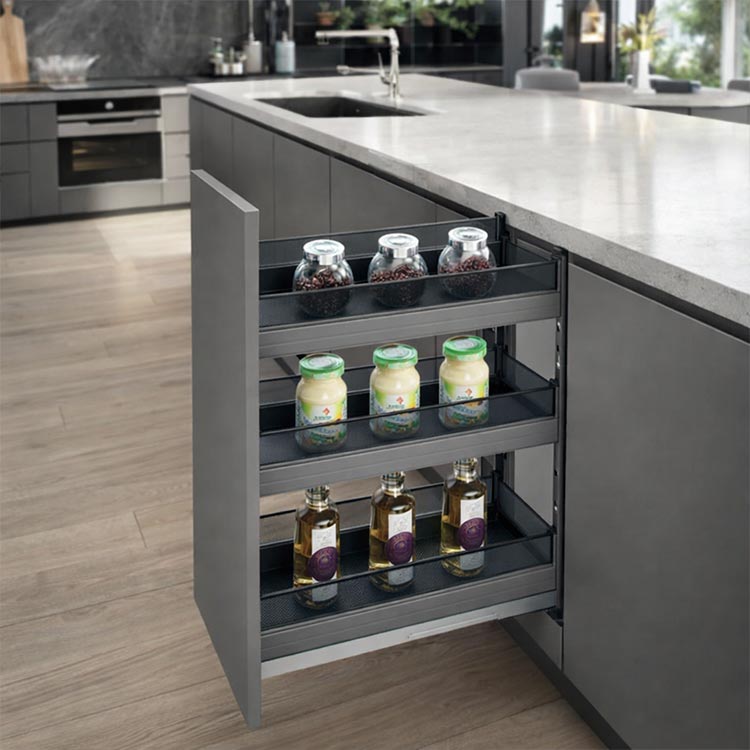 ORGANIZADOR DE COCINA LAZY SUSAN CON TAPETE ANTIDESLIZANTE (3 CANASTILLAS, GRIS, ALUMINIO) - MOD. OCB6405